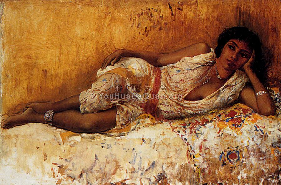 Moorish Girl Lying on a Couch: Rabat Morocco - 埃德温·罗德·威克斯